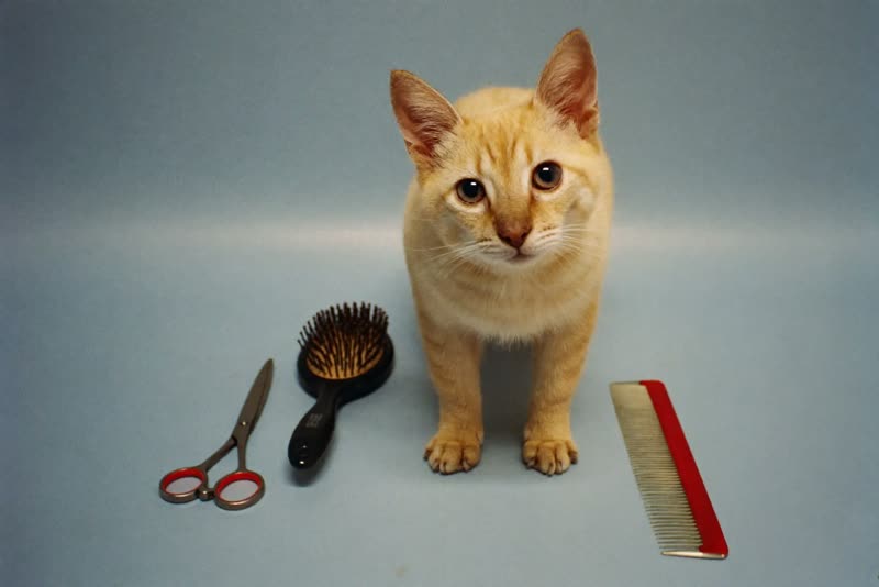 Two cats sitting side by side against a plain pastel background